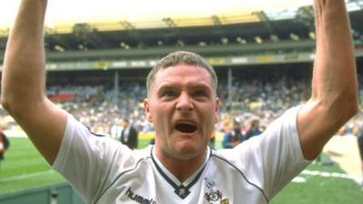 Paul Gascoigne celebrates after brilliant FA Cup free-kick