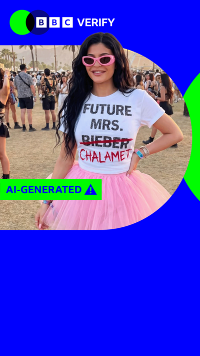 An AI-generated image of Kylie Jenner wearing a fake t-shirt. 