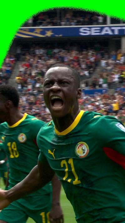 Senegal's Habib Diarra reacts to his goal against Belgium