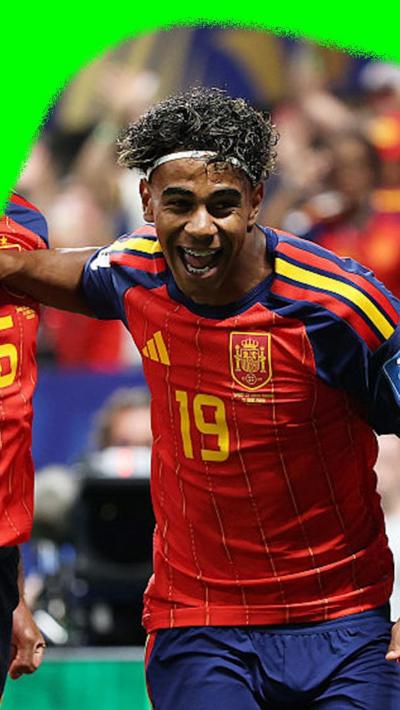 Lamin Yamal celebrates scoring the opener for Spain against Saudi Arabia.
