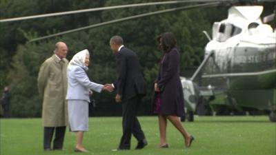 Queen greets President Obama