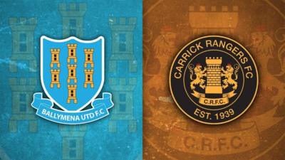 Ballymena United and Carrick Rangers badges