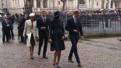 Meghan Markle arrives at Westminster Abbey with fiance Prince Harry and the Duke and Duchess of Cambridge