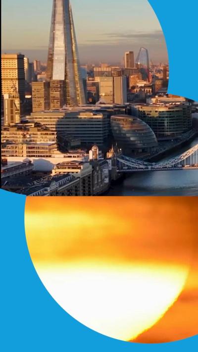 Split screen of London in the heat and the sun