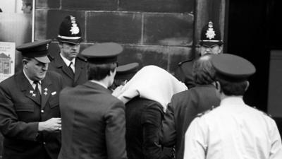 Yorkshire Ripper Peter Sutcliffe arriving at court