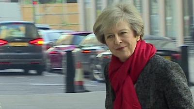 Theresa May arrives at BBC