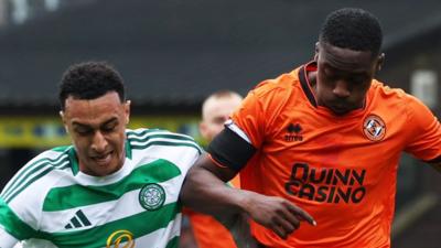 Celtic's Adam Idah and Dundee United's Emmanuel Adegboyega