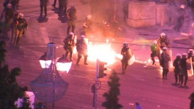 Police and thrown Molotov cocktails in Athens