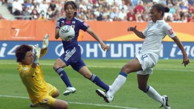 Rachel Yankey scores for England against Japan