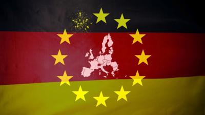 Illustration of EU stars and map over German flag