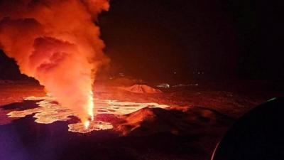 Lava and smoke on Reykjanes Peninsula