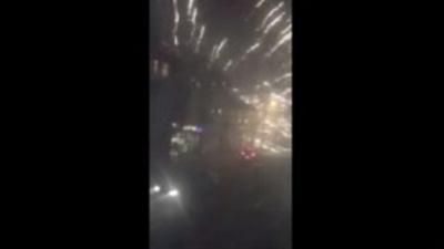 Footage of fireworks being fired at police in Newport