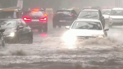 Cars driving through water