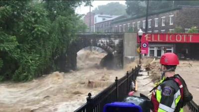 Floodwater running through streets