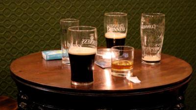 Drinks on a table in a pub