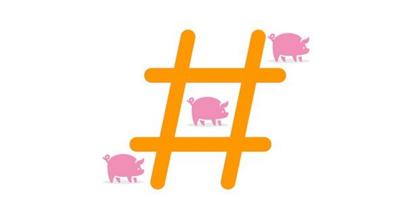 Image of a hashtag featuring three pigs in a diagonal line across its grid