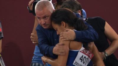 Katarina Johnson-Thompson (right) with BBC Sport's Phil Jones