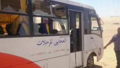 Aftermath of attack on bus carrying Coptic Christians in Minya province, Egypt, on 26 May 2017