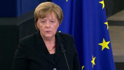 Angela Merkel speaking at Helmut Kohl's memorial in Strasbourg - 1 July 2017