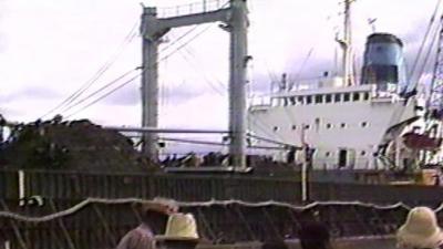 The ship, the "Khian Sea", docked at port in Haiti