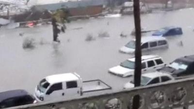 Flooded cars in St Martin