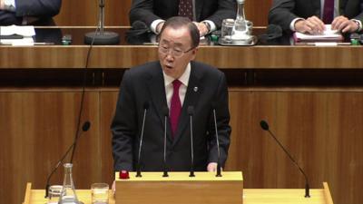 Ban Ki-moon addresses Austrian parliament, 28 April