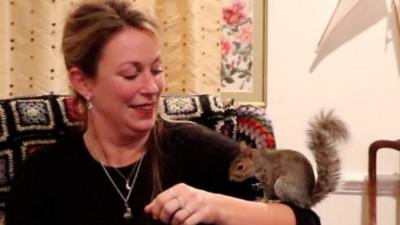 Mandy McKenna with grey squirrel Horatio