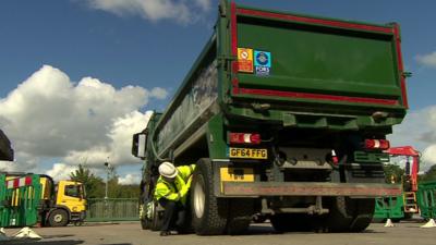 Lorry being inspected