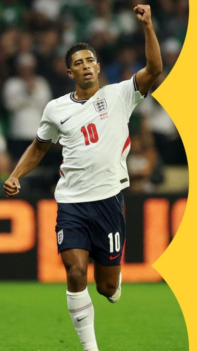 England's Jude Bellingham celebrates scoring their first goal
