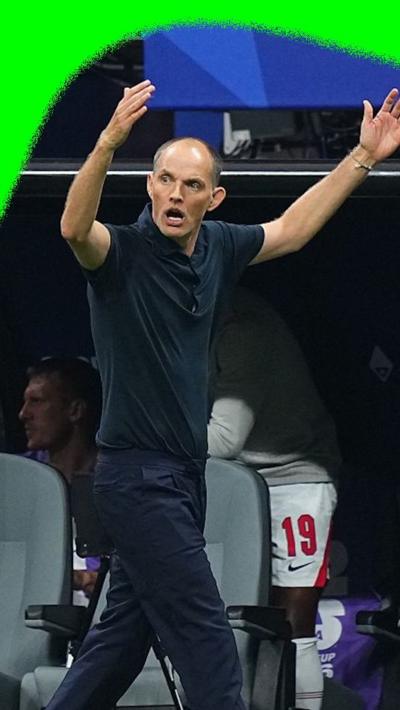 Thomas Tuchel throwing his arms up in anger as things get heated between England and Argentina