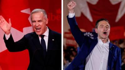 Mark Carney and Pierre Polievre are pictured on the image as the next potential prime minister of Canada.