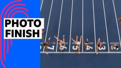 Women's 60m hurdles finish