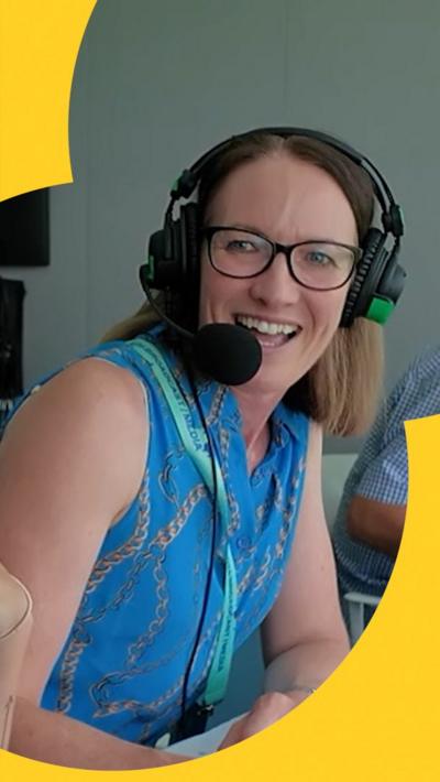 Commentator Alison Mitchell smiles