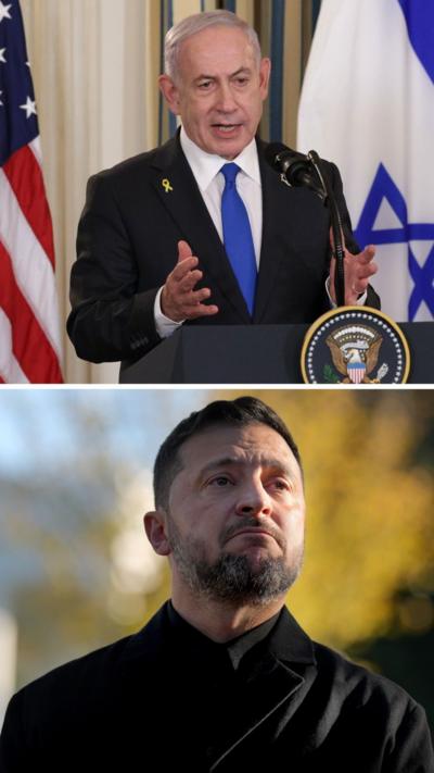 Split image, top: Netanyahu; bottom: Zelensky