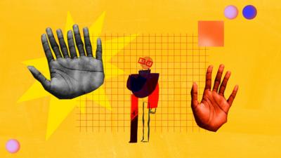 An illustration of a human looking at hands with strange fingers