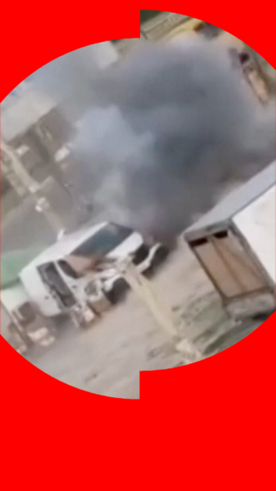 An explosion next to a van