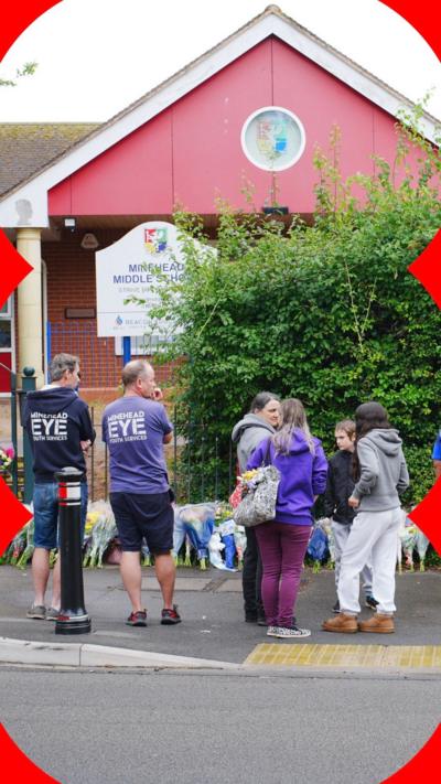 Parents outside Minehead Middle School 