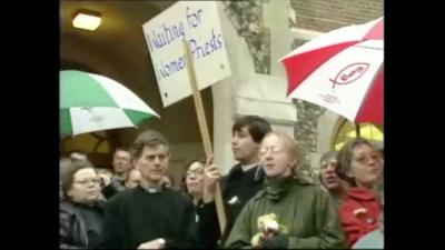 Group of demonstrators in favour of women Priests