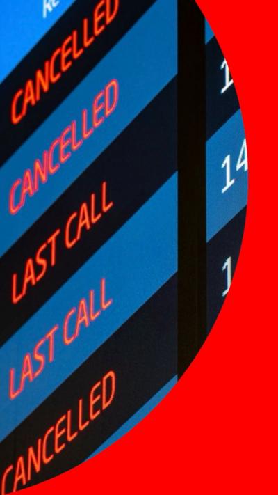 Cancelled flights on departure board