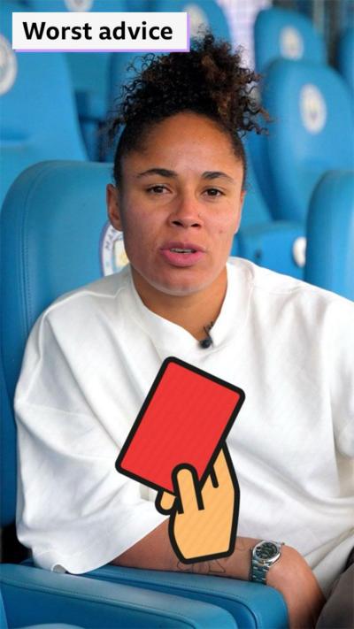 Worst advice: Demi Stokes at the Etihad chatting with a red card in front of her.