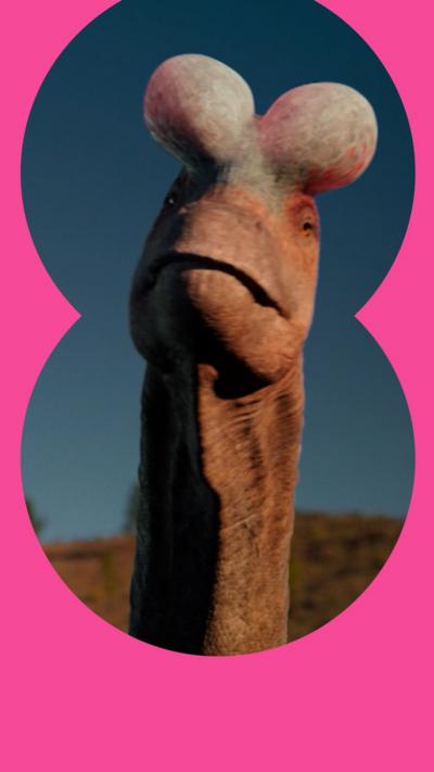 A dinousaur, Lusotitan, with two inflatable sacs protruding from his head