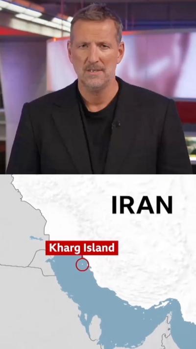 Mikey Kay and a map of Kharg Island