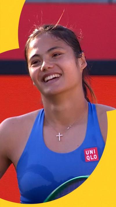 Emma Raducanu smiling on court