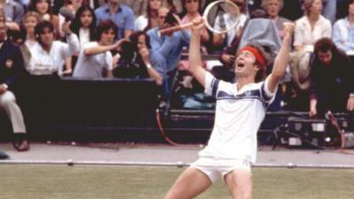 John Mcenroe celebrates his win at Wimbledon