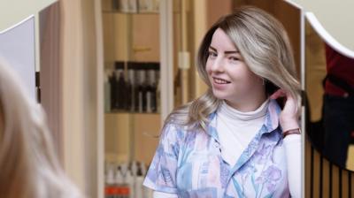 Megan McCready at a wig salon in Glasgow