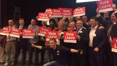 Leave campaigners celebrate at the ICC