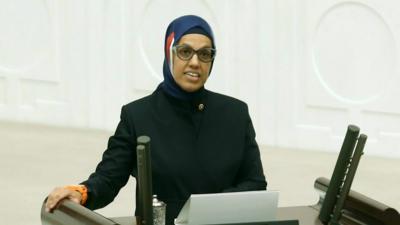 AK Party MP Ravza Kavakci takes her oath at the Grand National Assembly of Turkey