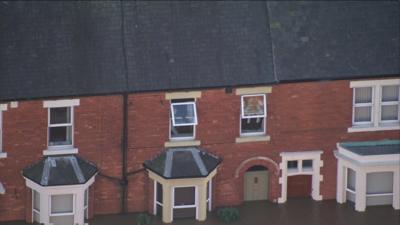 Floods around houses