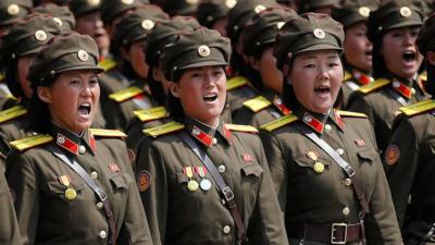 North Korean soldiers at a military parade, 15 April 2017