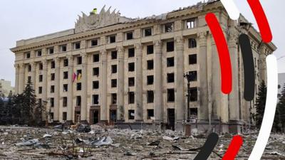 Damaged building in Ukraine